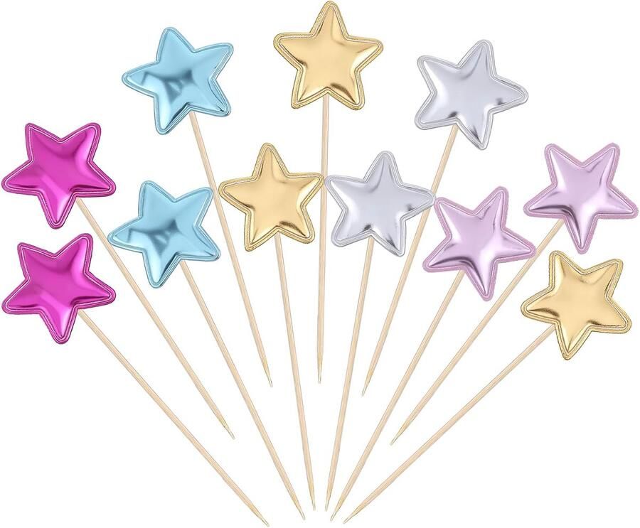100 stuks ster cupcaketoppers 5 kleuren glitter ster cupcake plectrums mini taarttoppers voedseldecoratie verjaardagsfeestje taartdecoraties voor bruiloft doe-het-zelf dessert babyshower