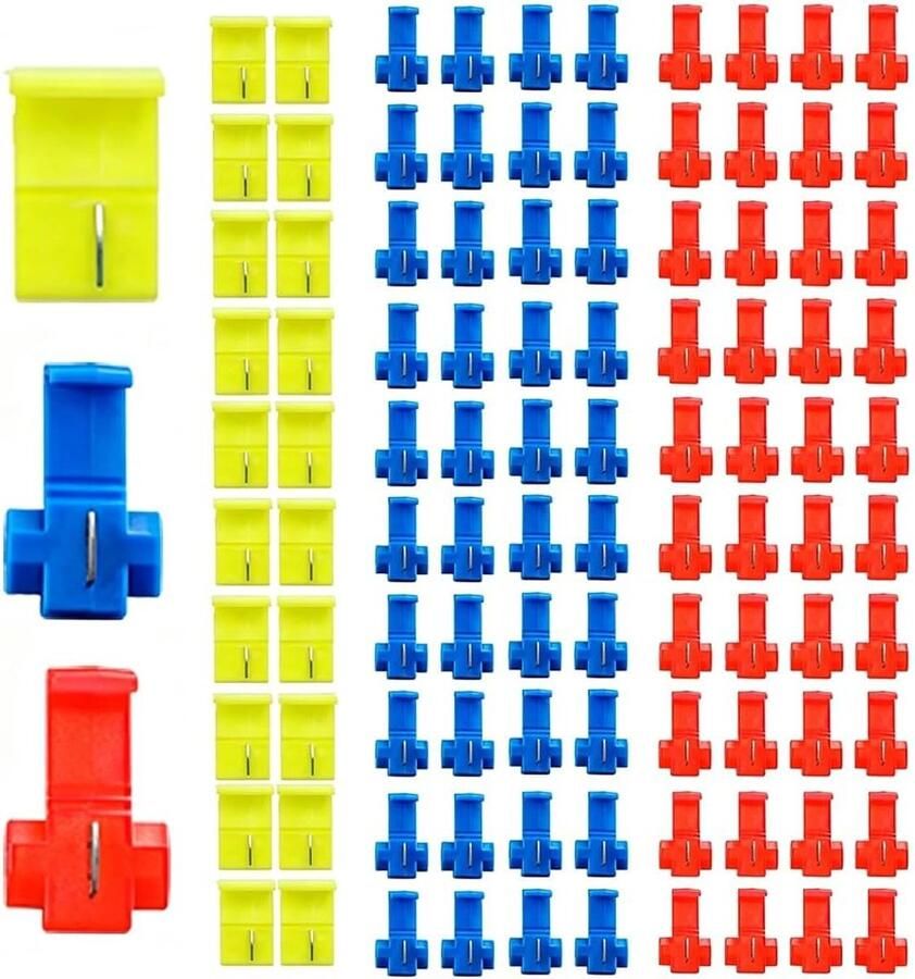 100 stuks stroomdief auto-aftakconnectorset snelverbinders kabelverbinders auto voor auto motorfiets kabelklemmen elektrische aftakklem (40 rood 0 5-1 5 mm² 40 blauw 0 75-2 mm² 20 geel 2-4 mm²
