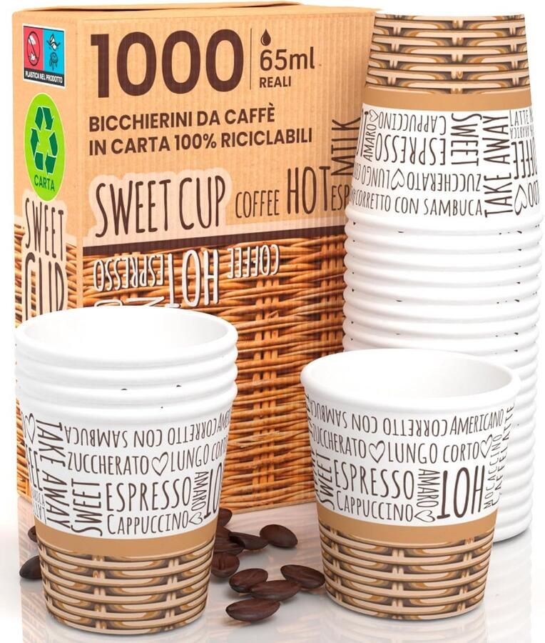 1000 Koffie Papieren Bekers Klein 65 ml Biologisch Afbreekbaar voor Espresso