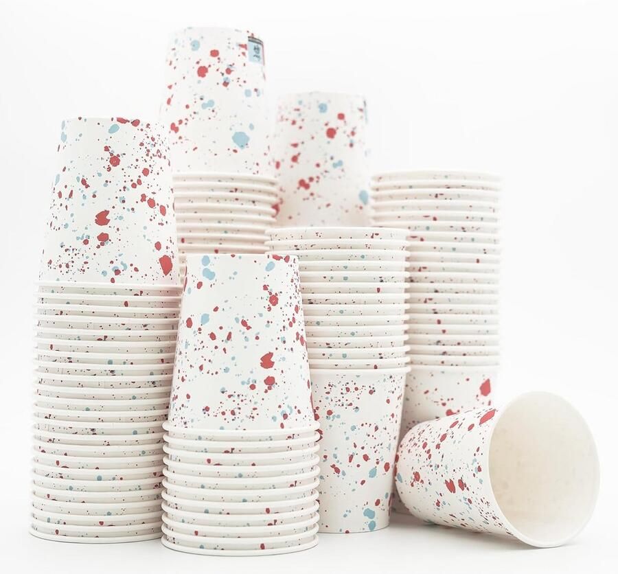 1000 Papieren Bekers 180 ml Rood Blauw Stippen Warm & Koud Drinken Duurzaam Feestservies