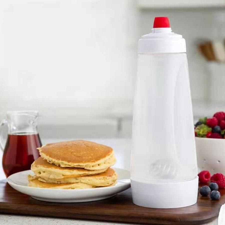 1000ML Batter Mixer Fles Deegmixer voor Pannenkoeken Handdeegdispenser met Meetmerken en Mengbal Persfles Geen Lekkage Eénhandig Deegdispenser Multifunctioneel voor Pannenkoeken Wafels Crêpes