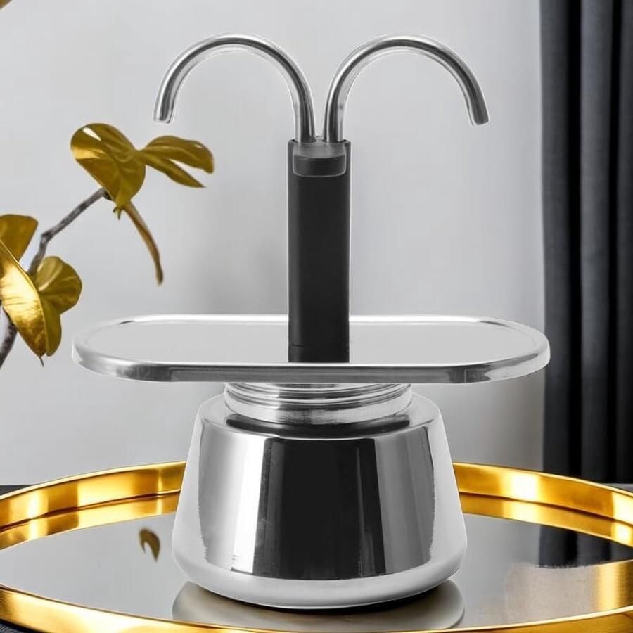 100ML Hob Double Spout Coffee Maker 2 Cup Italian DIY Conduit Coffee Maker RVS Koffiemachine voor Thuis Camping Cafe