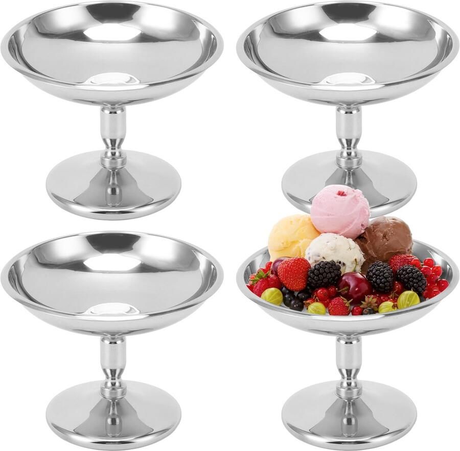 100ml roestvrijstalen serveerschaaltjes Bekers Sauskommen Mini Yoghurtsnack met ronde voet Snoepbekers voor salade Fruitpudding (Vintage Tall*4Pcs)