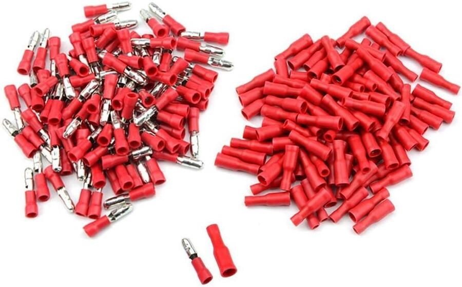 100st (50 paar) 22-16 AWG geïsoleerde mannelijke vrouwelijke kogel Quick Splice Wire Terminals Wire Crimp Connectors Kit Rood