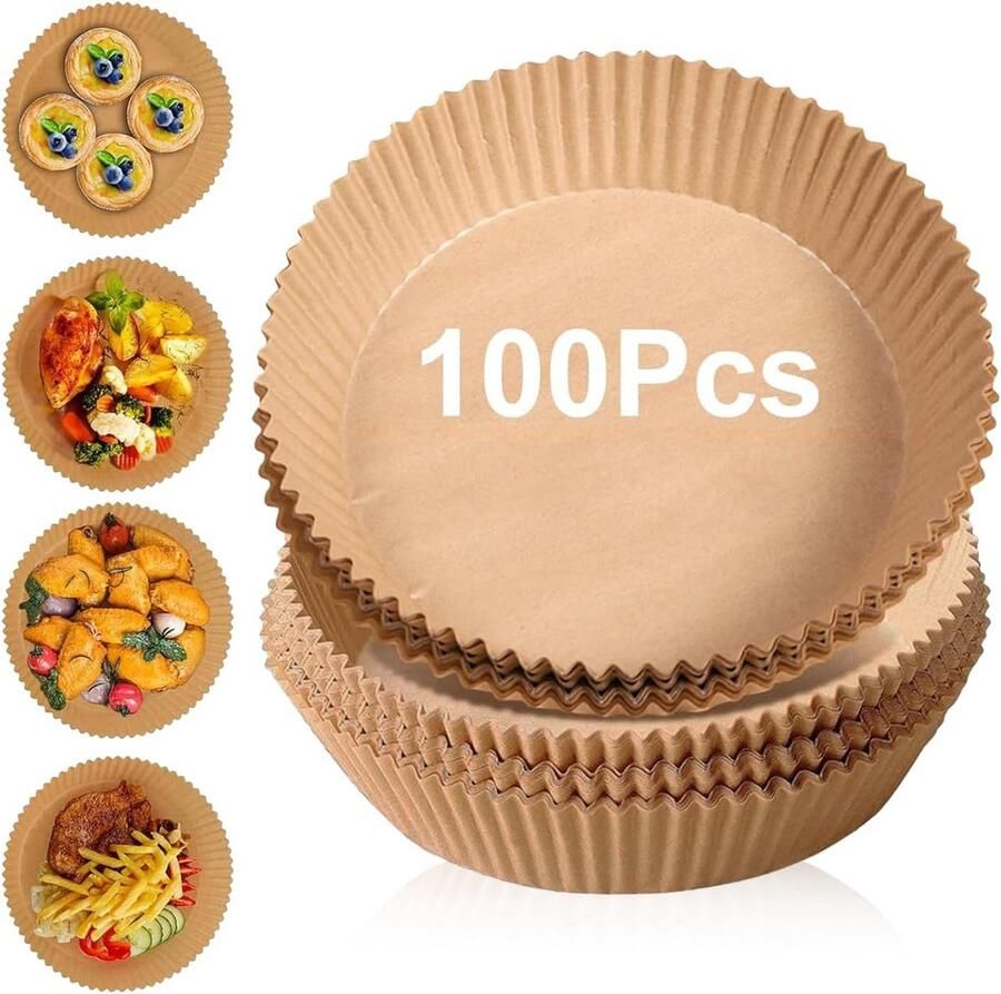100x Bakpapier Vormjes voor Airfryer Non-Stick Wegwerp Vellen Rond 20-24cm