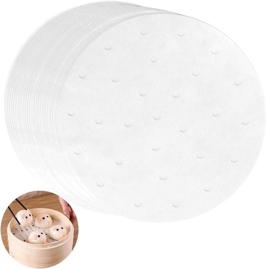 100x Ronde Bakvormmatten voor Airfryer (20 cm) Antiaanbak & Hittebestendig Perkament Stoompapier