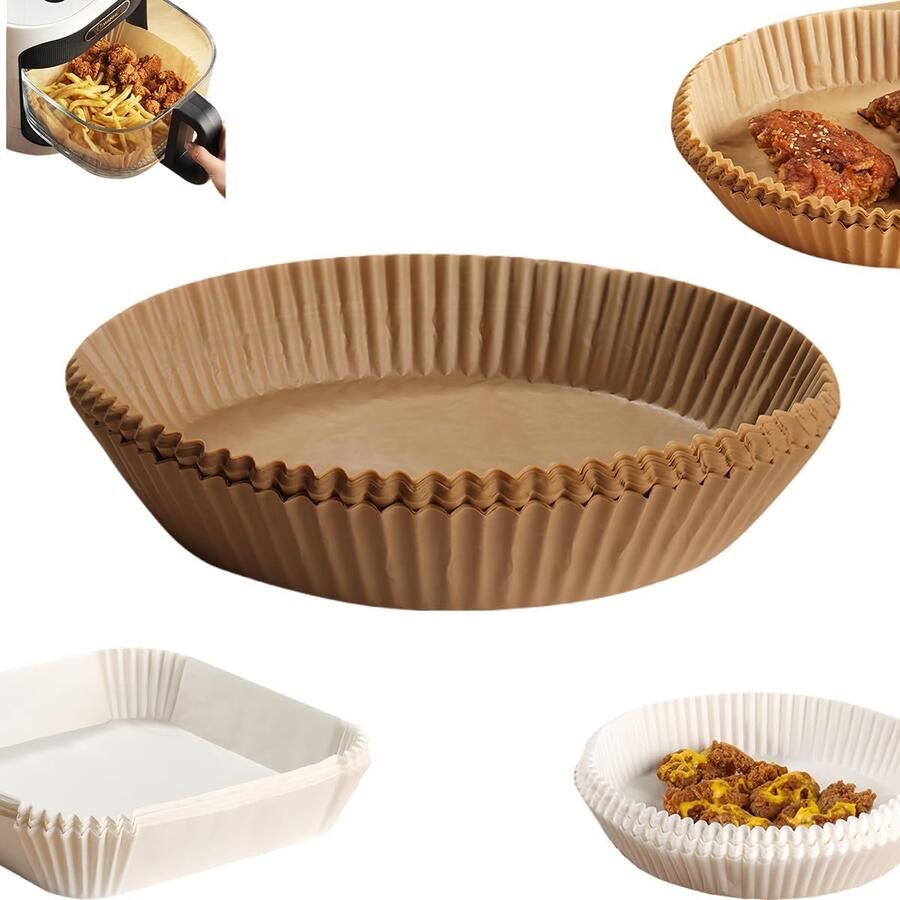 100x Vierkante Ronde Airfryer Bakmatten Ovenpapier voor Heteluchtfriteuse & Oven (20-27 cm)