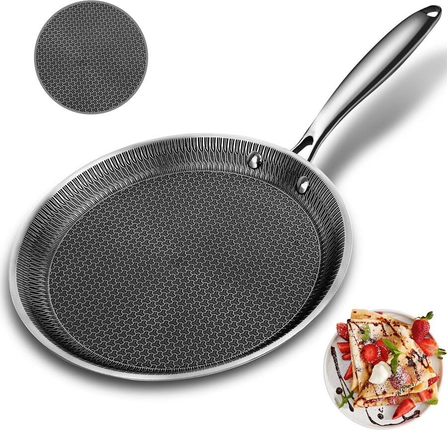 10.6 Inch Professionele Crêpe Pan Anti-Aanbakplaat voor Pannenkoeken Tortilla's en Dosa Geschikt voor Inductie