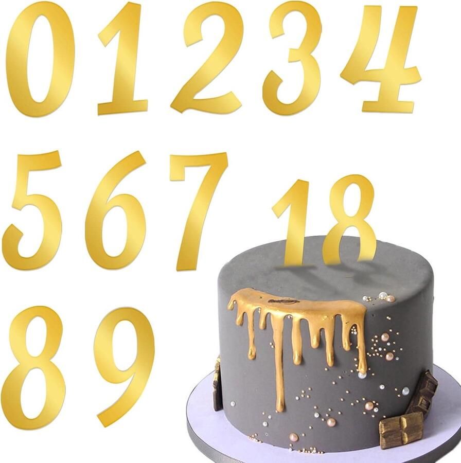 10Pcs Acryl Cake Topper Diy Cupcake Decoratie Gespiegelde Gouden Toppers Met 0-9 Nummers Voor Verjaardagsfeestje Verjaardag Bruiloft