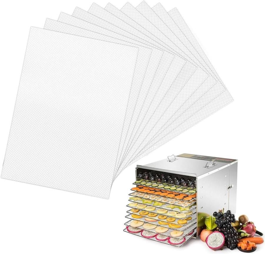 10stuks -siliconen dehydrator vellen -dehydrator vellen dehydrator herbruikbare mat van gaas antiaanbakmat voor het drogen van fruit Wit 28*38cm
