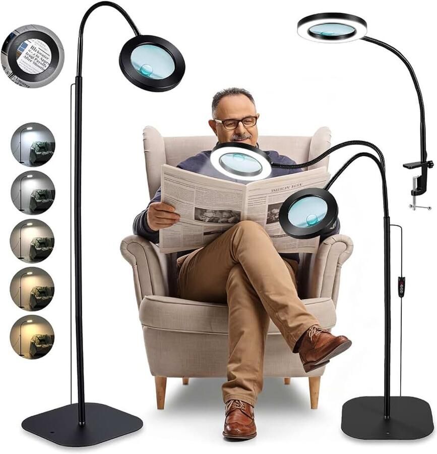 10x 20x staande loep met licht en standaard 3-in-1 vergrootlamp met 72 leds 3 dimbare kleurmodi echte glazen lens inklapbare arm vergrootlamp met klem voor senioren knutselen naaien schilderen