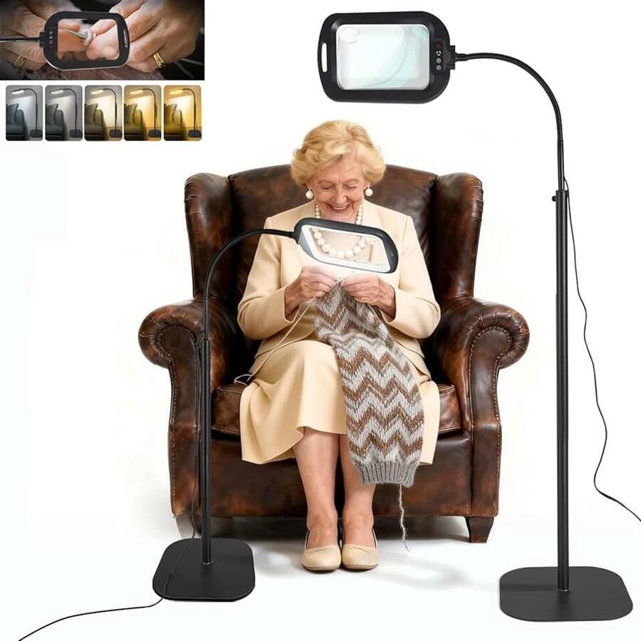 10x 30x staande loep met licht en standaard 3-in-1 vergrootlamp met 60 leds rechthoekige zwanenhals loeplamp met klem 5 kleurmodi dimbaar handsfree leesloep met licht voor senioren