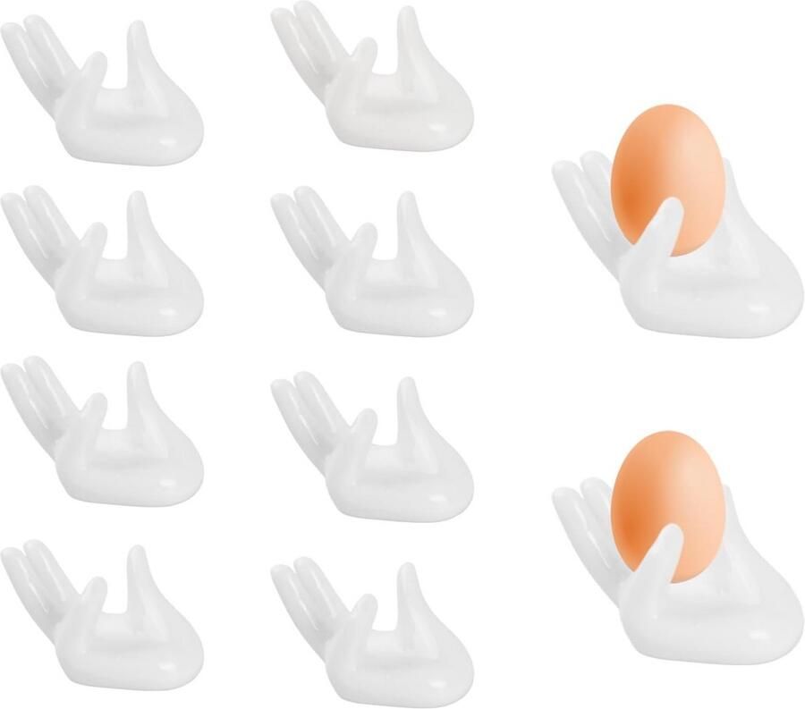 10x Eierdopjes Set Porselein & Keramiek Witte Cartoon Eierhouder voor Thuis & Keuken