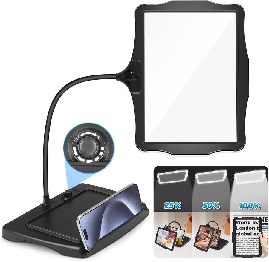 10X Groot Oplaadbaar Vergrootglas met Licht en Standaard 50 LED Flexibele Zwanenhals Vergrootglas Bureaulamp 28 cm Pagina Vergrootglas voor Lezen Naaien Knutselen Schilderen Doe-het-zelf