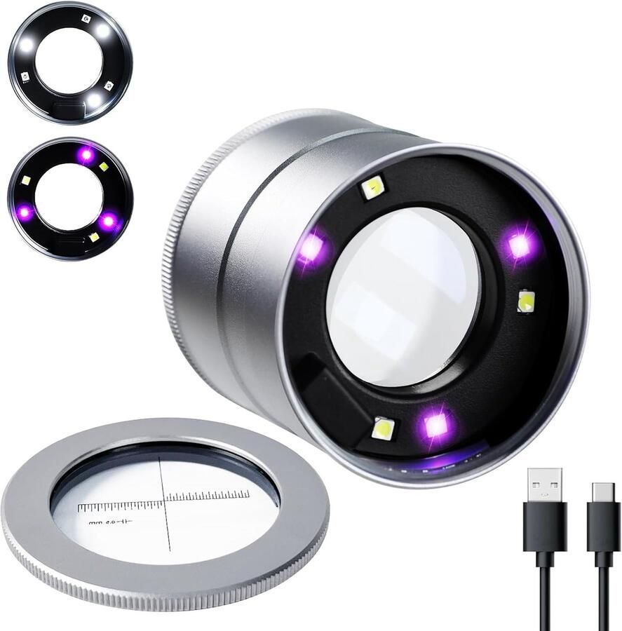 10X LED Sieraden Loep Oplaadbaar 30mm Schaal Lens Vergrootglas met LED en UV Licht Draagbare Loep voor Edelstenen Munten & Diamant Inspectie Stempel Juweliers Verzamelaars & Hobbyisten