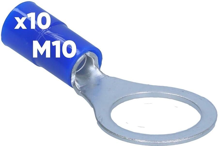 10x Ringkabelschoen 1 5-2 5 mm² M10 Krimpkabelschoen Blauw Deels geïsoleerde kabelconnector met PVC-kraag voor hifi en auto veilige knelverbinder voor kabels en strengen