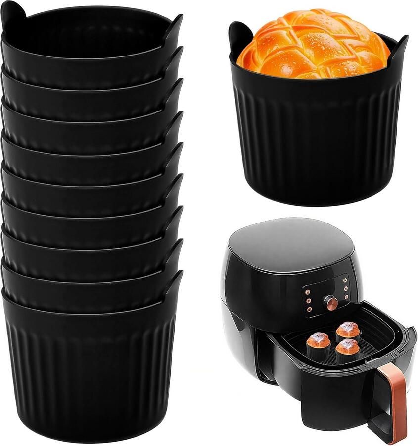 10x Siliconen Muffinvormen voor Airfryer Antiaanbak Cupcake Vormpjes Herbruikbaar