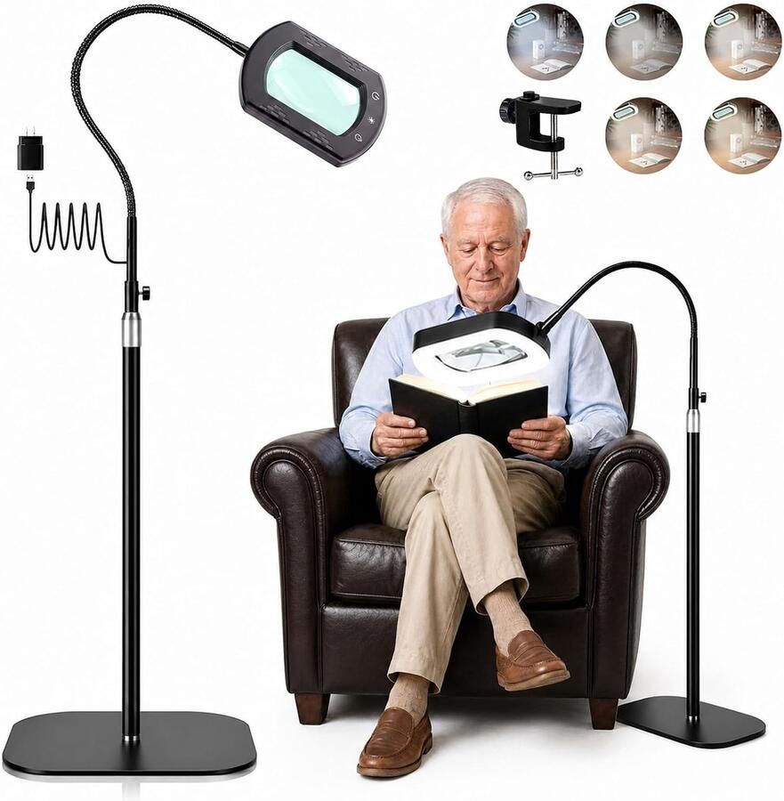10X Standvergrootglas met licht en standaard 3-in-1 vergrootglaslamp met 60 LED 5 dimbare kleurmodi leesvergrootglas voor senioren groot vergrootglas handenvrij voor schilderen kunstnijverheid
