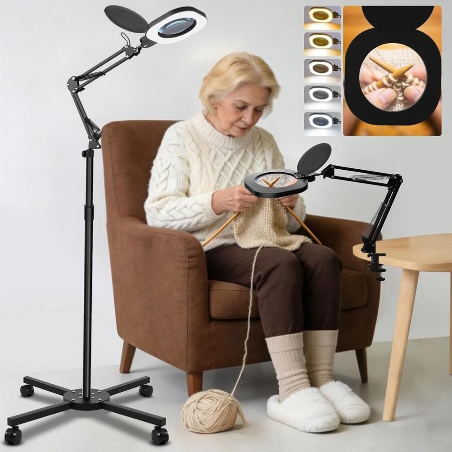 10X Vergrootglas met Licht en Staand Handsfree voor Precisiewerk 2-in-1 Vergrootlamp met Basis en Klem Verstelbare Zwenkarm 5 Kleurmodi 10 Helderheidsniveaus Loeplamp voor Lezen Handwerk