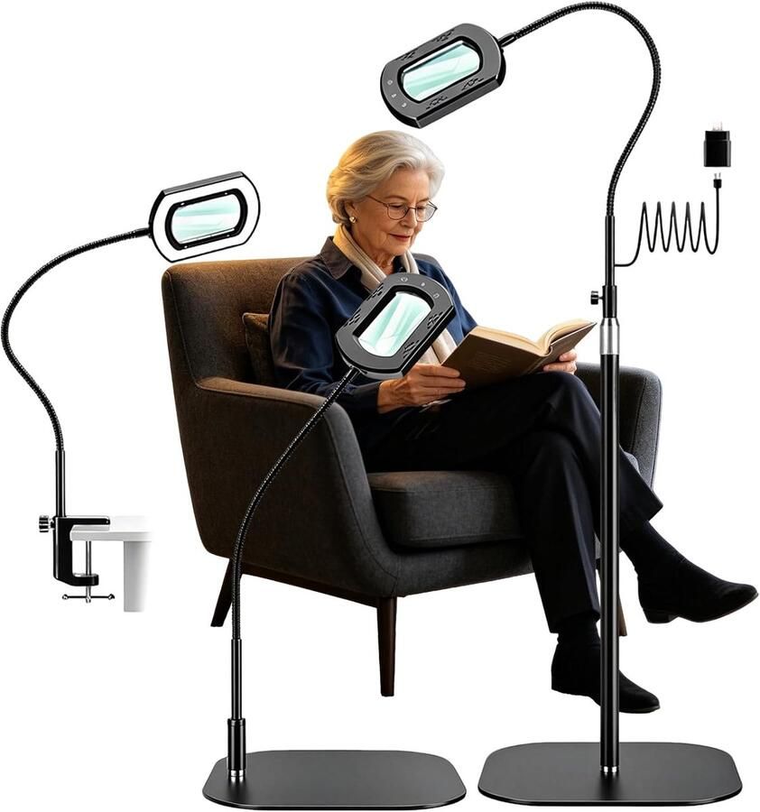 10x vergrootglas met licht en standaard 3-in-1 vergrootlamp met 60 leds en 5 kleurmodi grote flexibele zwanenhals vergrootlamp voor senioren en knutselen slaapkamer woonkamer kantoor