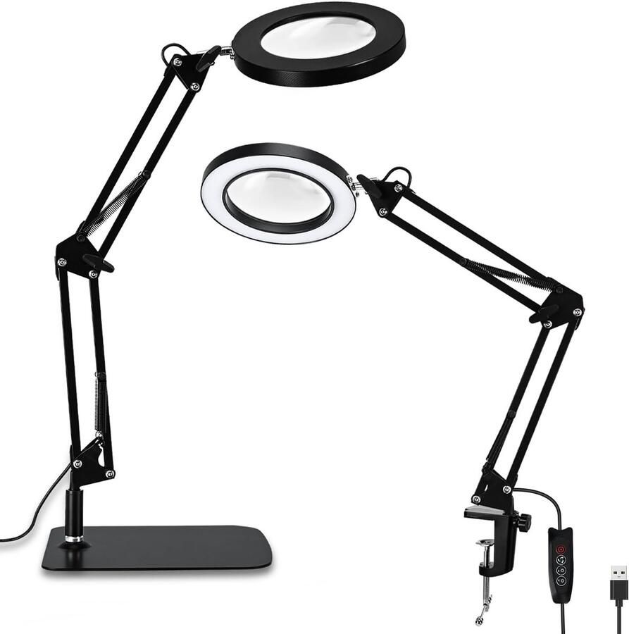 10x vergrootglas met licht en standaard 3 kleurmodi traploos dimbaar glas vergrootglas handsfree 2-in-1 bureaulamp met zware basisklem LED-verlichte vergrootglas voor reparatieambachten