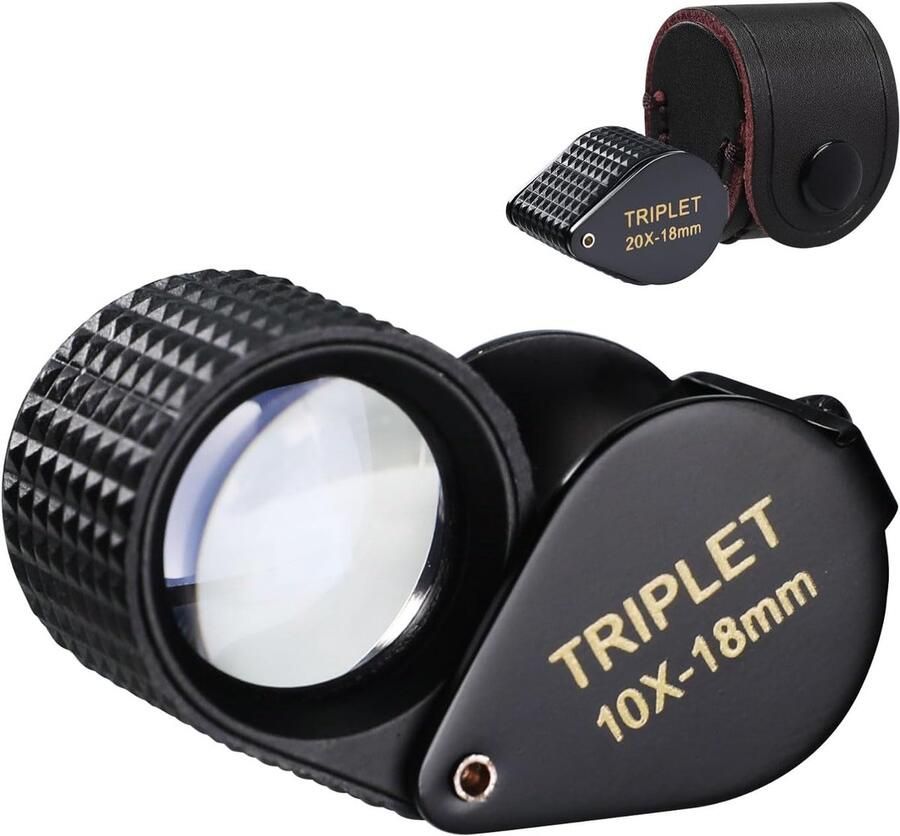 10x Vergroting Triplet Loep Draagbare Edelsteen Loep 18mm Optische Lens Inklapbaar Ontwerp Metaal Doos Achromatisch & Aplanatisch Boven Zonder Batterij voor Juweliers Gemmologen Verzamelaars