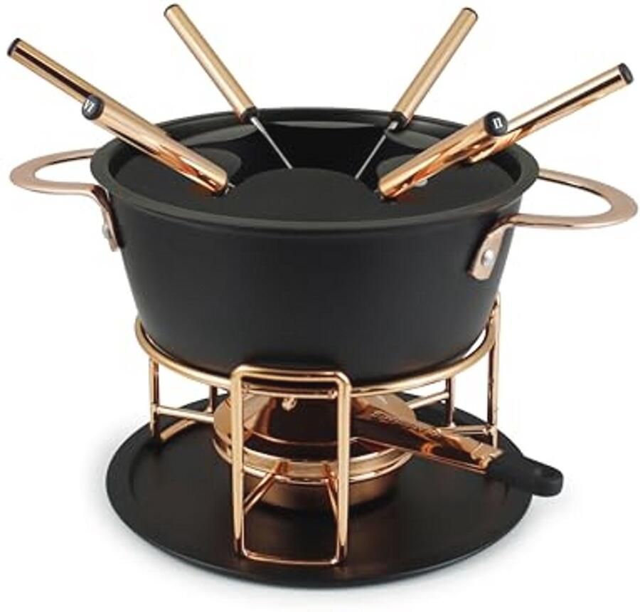 11-delige zwarte gietaluminium fondue set