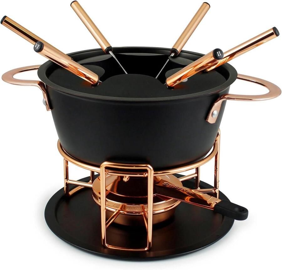 11-delige zwarte gietaluminium fondue set