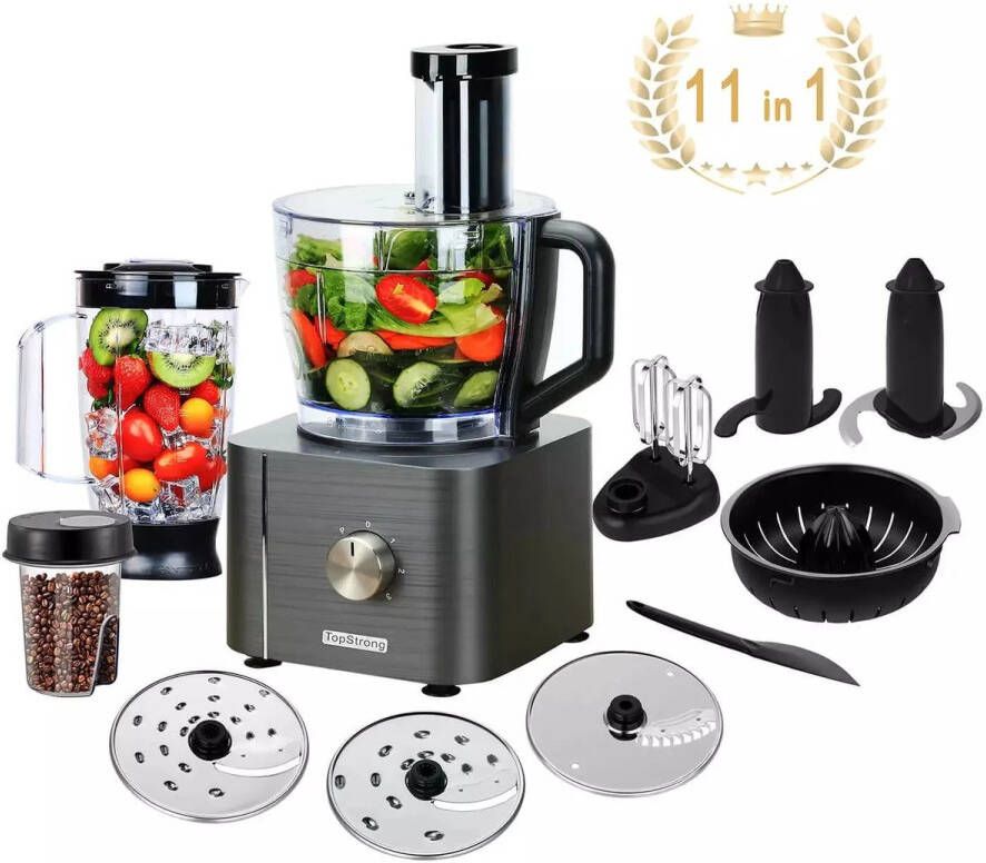 11 in 1 Food Processor Multifunctionele Keukenmachine Krachtig Hakken Snijden & Mengen 1100W 3 Snelheden Gebruiksvriendelijk Grijs