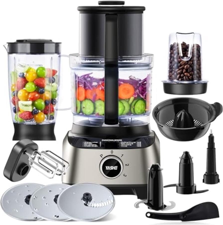 11-in-1 keukenmachine 1300 W blender hakmolen sapcentrifuge deegmachine 2 5 l kom 1 5 l mengbeker 3 snelheden pulsfunctie veiligheidsvergrendeling