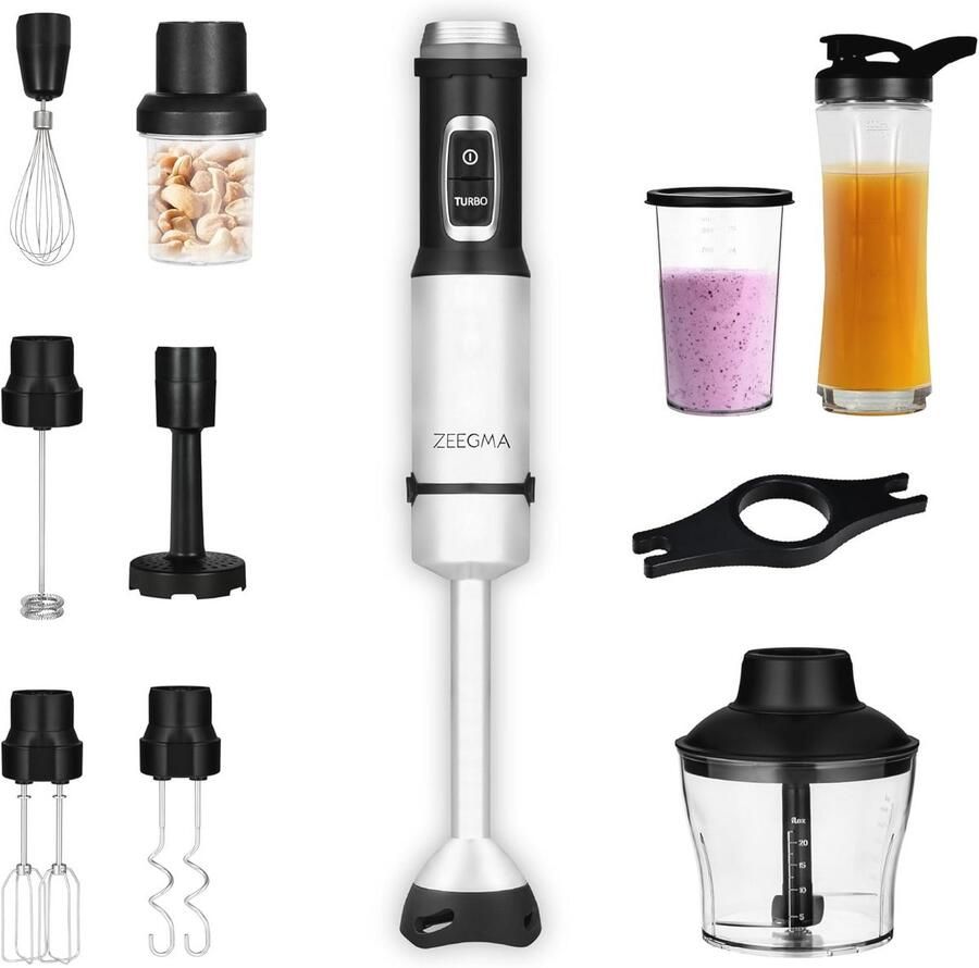 11-in-1 Multifunctionele Staafmixer – 1500W Krachtig Titanium Messen Krasbestendig Inclusief Accessoires voor Mixen Kloppen en Malen