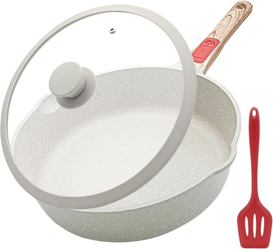 11 Inch Diep Kooppan met Deksel 5Qt Antiaanbakpan Aluminium Sauteerpan Geschikt voor Alle Hobs Vaatwasser en Ovenbestendig