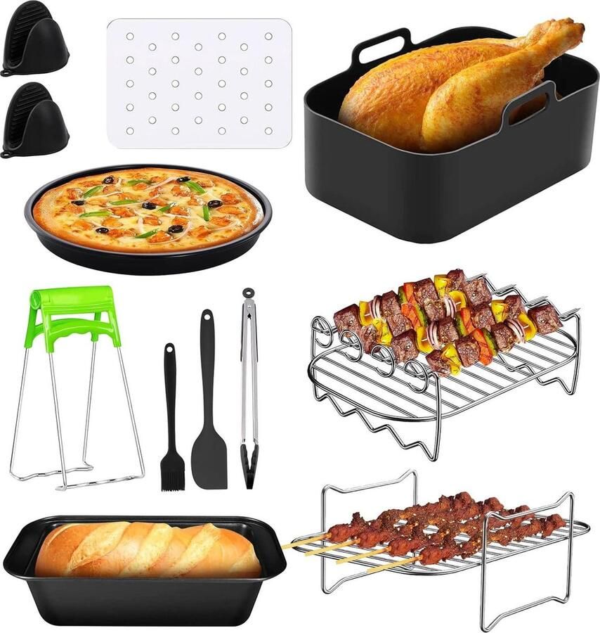 11 stuks accessoires voor luchtfriteuse Ninja Dual Air Fryer Jooodeee XL Lottelis Kitchi PowerXL Vortex CROWNFUL Westinghouse 3.7Qt 4.2Qt Air Fryer friteuse met 100 vellen papier