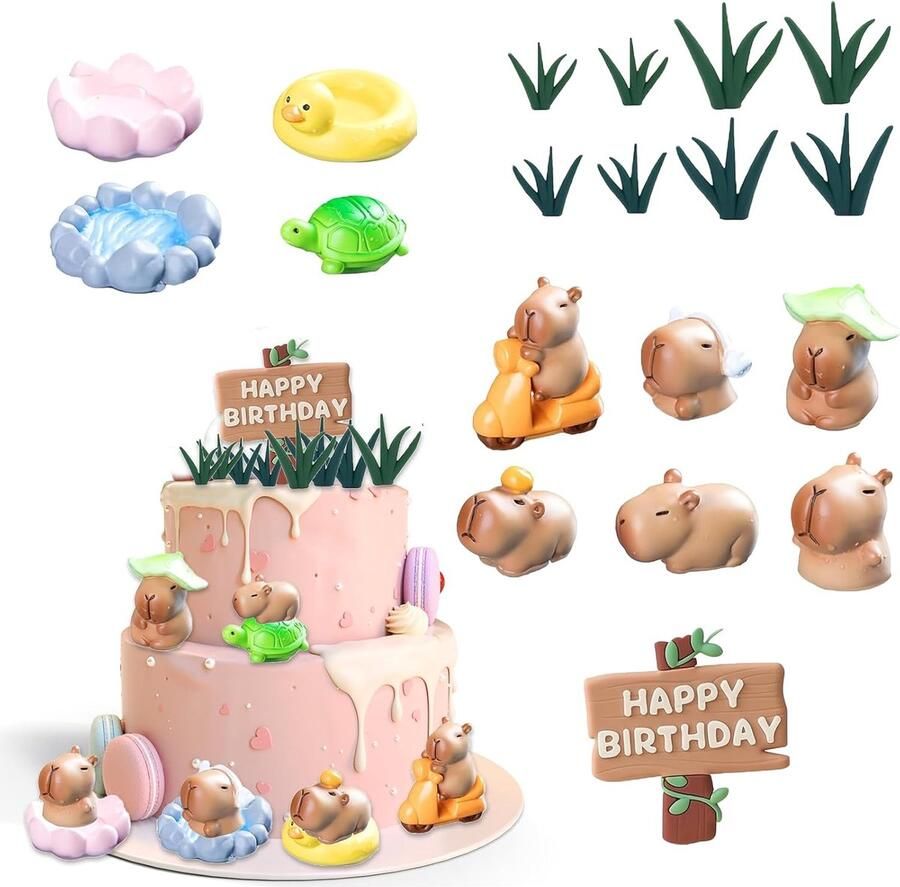 11 stuks Capybara verjaardagsfeestdecoraties Capybara taartdecoratie verjaardagsfeestaccessoires voor verjaardag babyshower decoraties