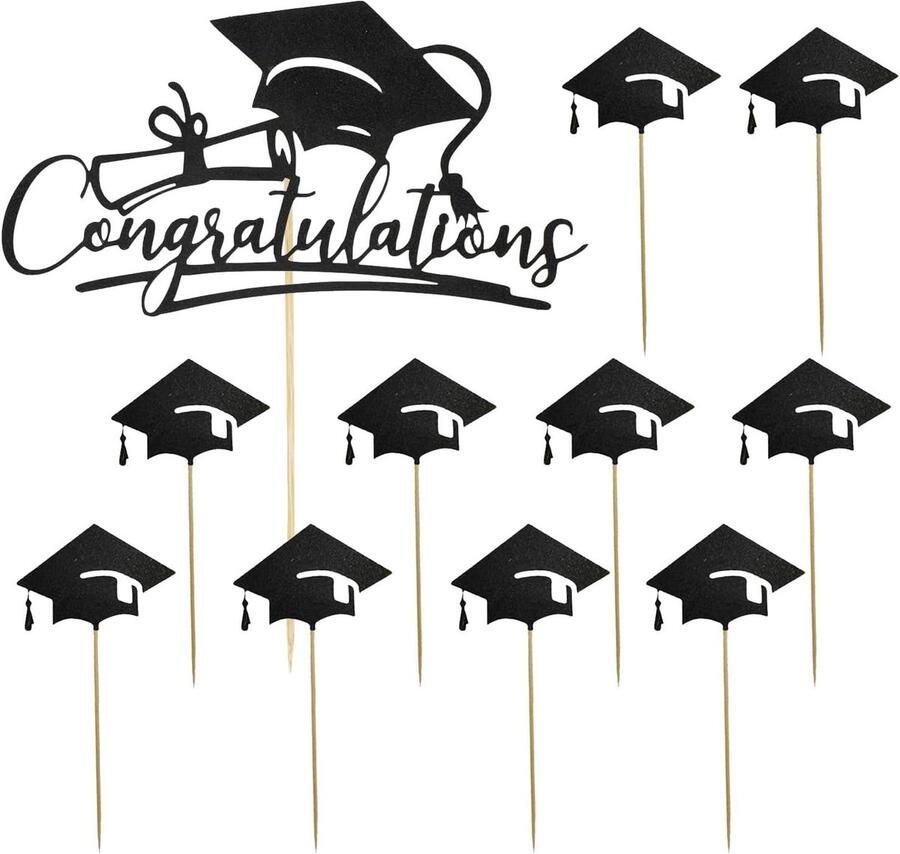 11 stuks taarttoppers met thema afstudeerfeest taartdecoratie-inzetstukken afstudeertaartaccessoires