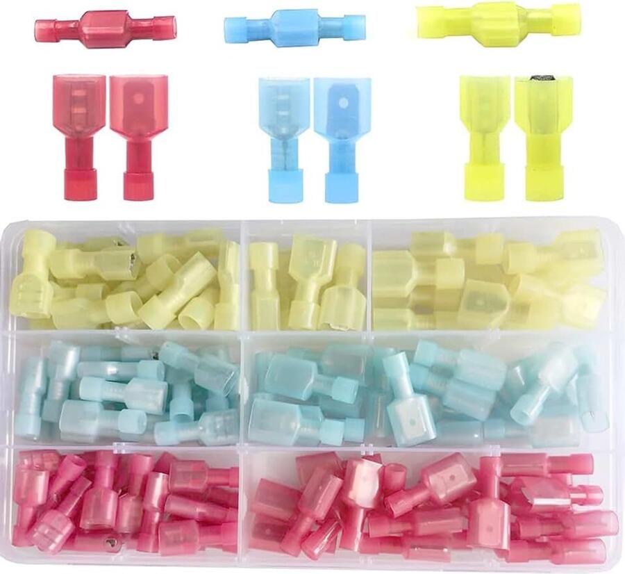 110 stuks kabelverbinders auto platte stekker nylon mannelijke vrouwelijke draadklemmen stekker elektrische geïsoleerde krimpterminals stootverbinders assortiment AWG 22-10 (DNS)