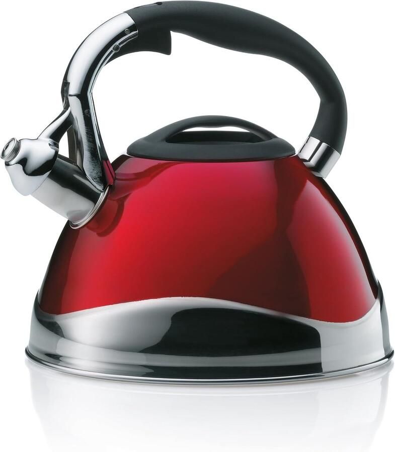 11658 Waterketel met fluitje geschikt voor inductiekookplaten 3 l roestvrij staal Varus rood 220mm