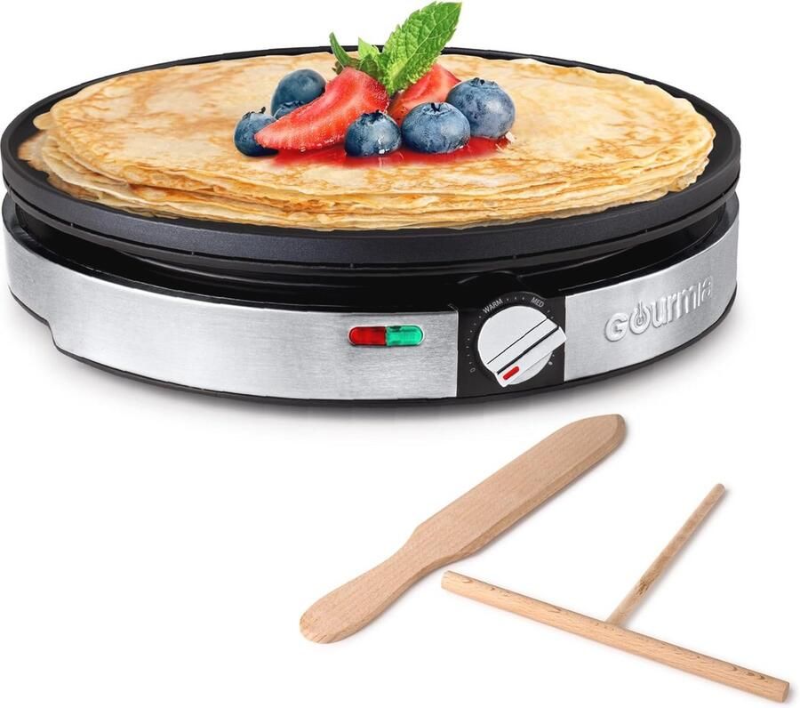 12 Crepe Maker Nonstick Electric Griddle voor Pannenkoeken Omeletten en Meer Precieze Temperatuurregeling met Indicatorlichten Inclusief Spatel en Beslagverspreider Snelle Schoonmaak RVS Afwerking