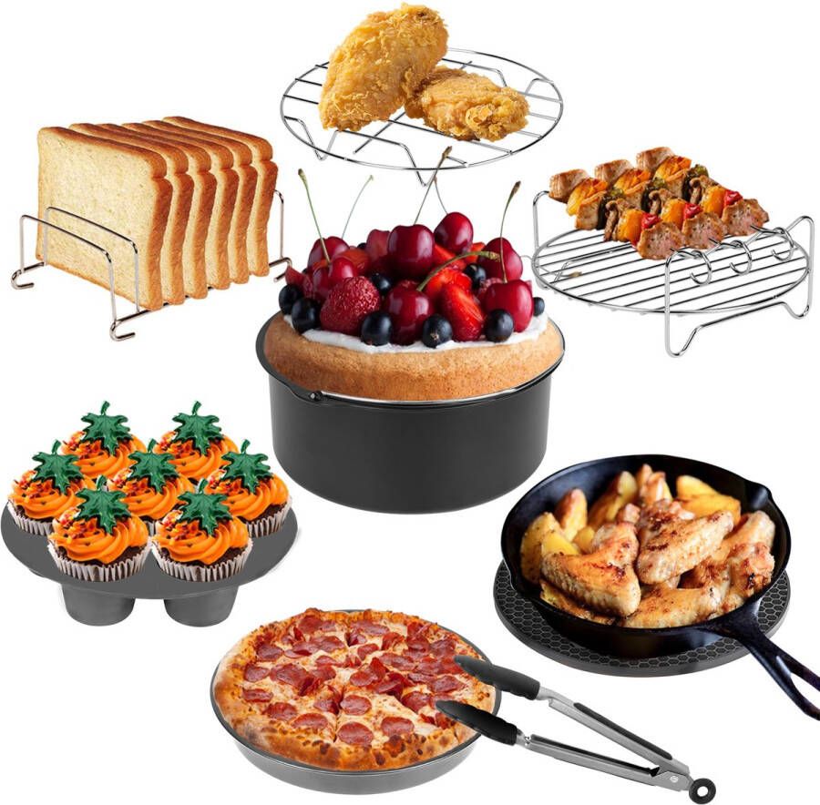 12-delige accessoireset voor heteluchtfriteuse voor heteluchtfriteuse bakplaten kookboek taartpan 8 inch