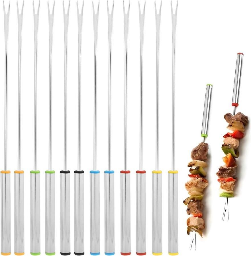 12-Delige Fonduevork Set RVS Ideaal voor Fondue Gourmetten en Barbecue
