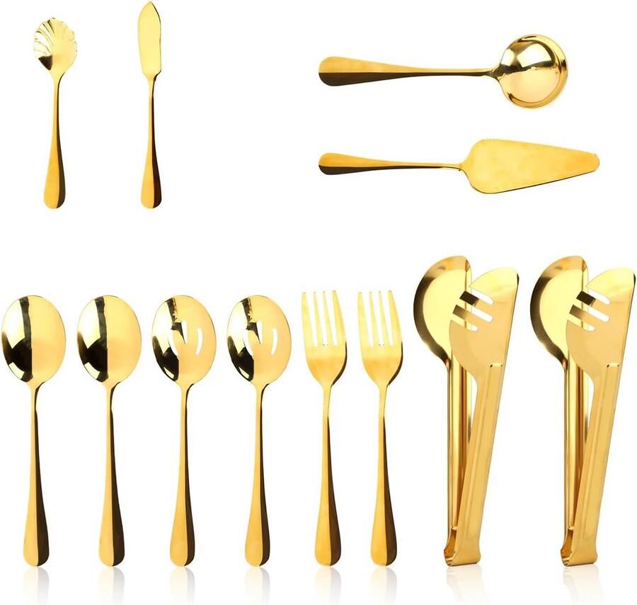 12-delige Gouden Bestekset van Roestvrij Staal voor Diner en Buffet