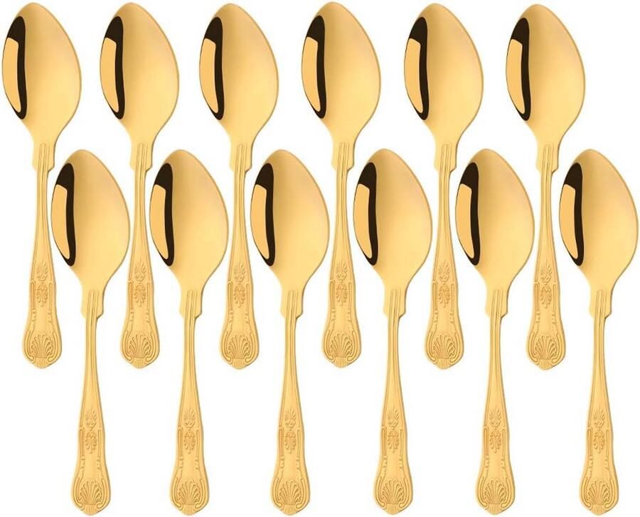 12-delige Gouden Dessertlepels Set RVS Vaatwasmachinebestendig Bestek