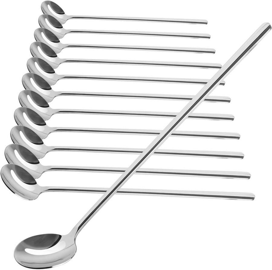Lepelset 12 stuks Lange lepels Dranken roeren Vaatwasmachinebestendig 25cm Zilver