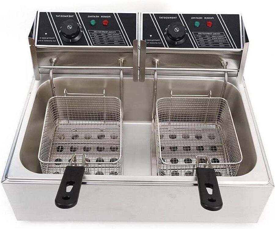 12 l 2500 W friteuse voor friet kip restaurant thuis keuken roestvrij staal koude zones dubbele friteuse commerciële elektrische friteuse vetchippan met 2 manden en deksels