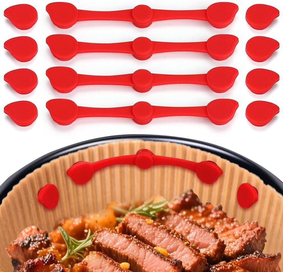 12 magnetische siliconen clips voor airfryers geschikt voor bakpapier hittebestendige airfryer-accessoires om aanbranden en ongelijkmatige garing te voorkomen (rood)