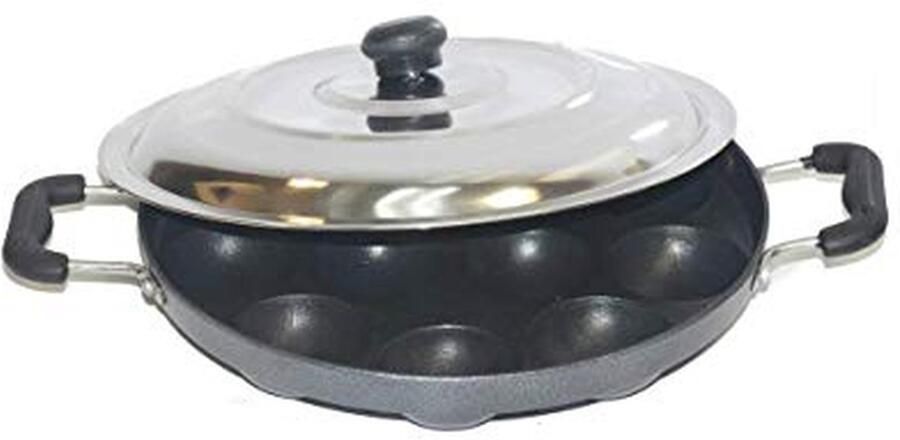Appam Pan Ontbijt Maker Lekkere Snacks Maken 12 Holtes 30 cm Zilver