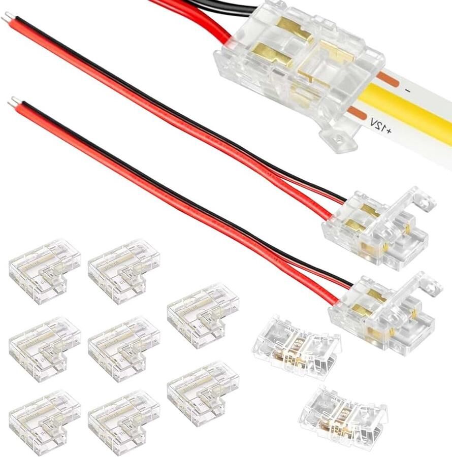 12 stuks 2-polige 8 mm LED-connectoren – soldeervrije LED-strip connector voor SMD COB strips