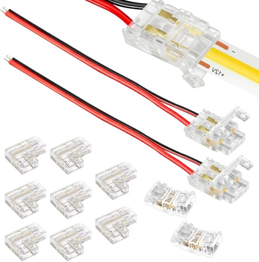 12 stuks 2-polige 8 mm LED-connectoren – soldeervrije LED-strip connector voor SMD COB strips