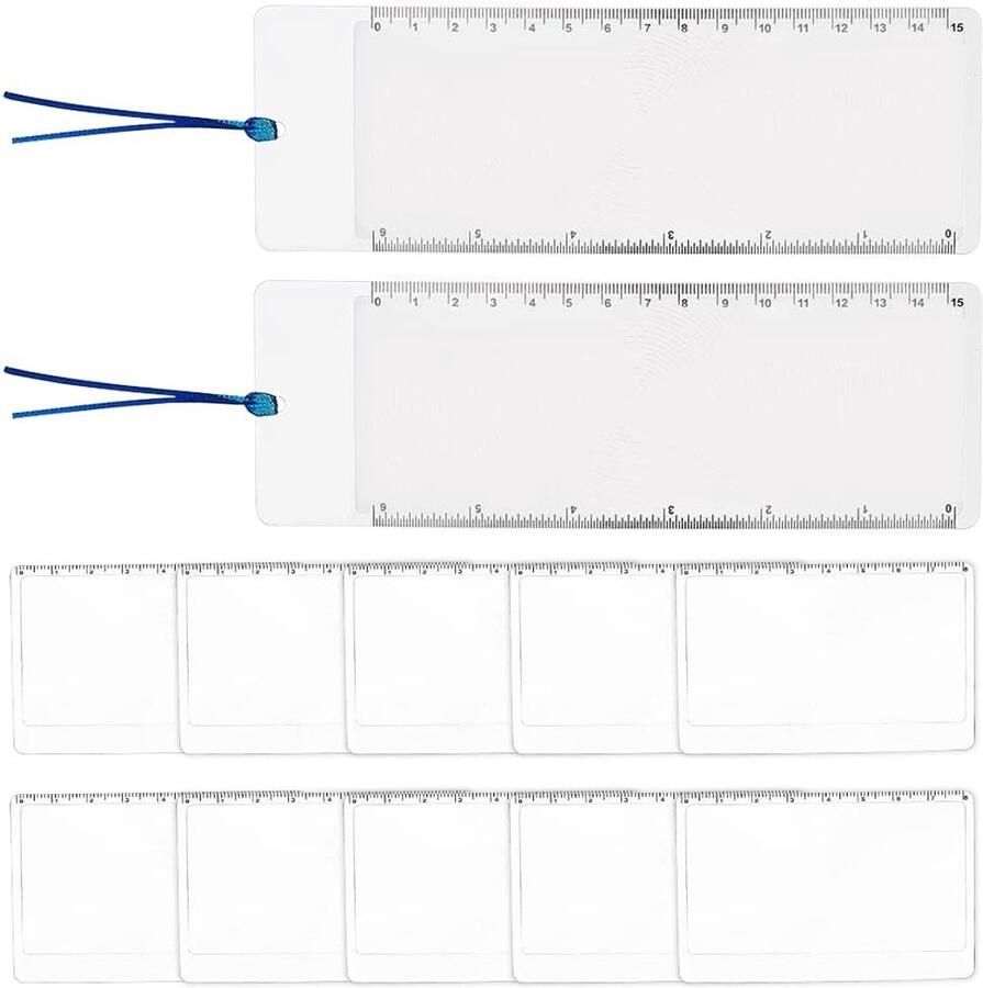 12 stuks 3 x zijvergrootglas 2 stijlen heldere genezing plastic draagbare fresnel lens in creditcardformaat zakvergrootglas bladwijzerliniaal voor lezen 3 4 x 2 inch 7 5 x 2 6 inch - Foto 1