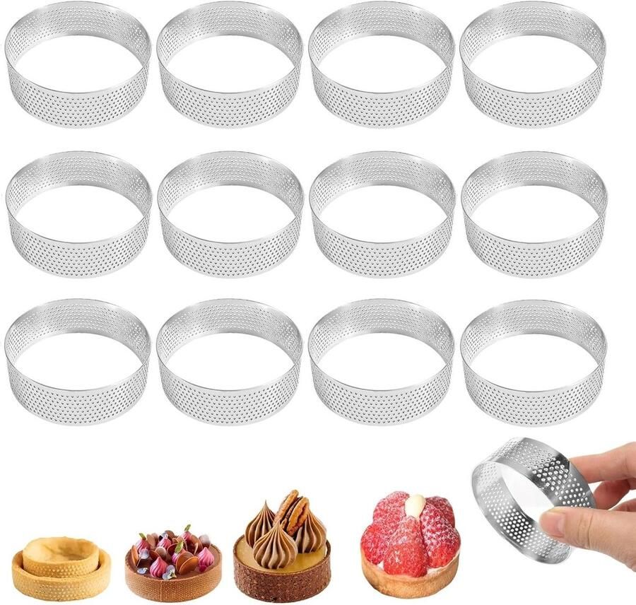 12 stuks 6 cm bakcirkels van roestvrij staal voor quiches taarten pizza en muffins ideaal voor koekjes en taarten bakken